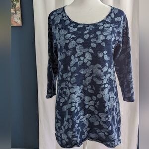 J Jill Pure Indigo Leaf Print Blue Tunic Top XS Cotton